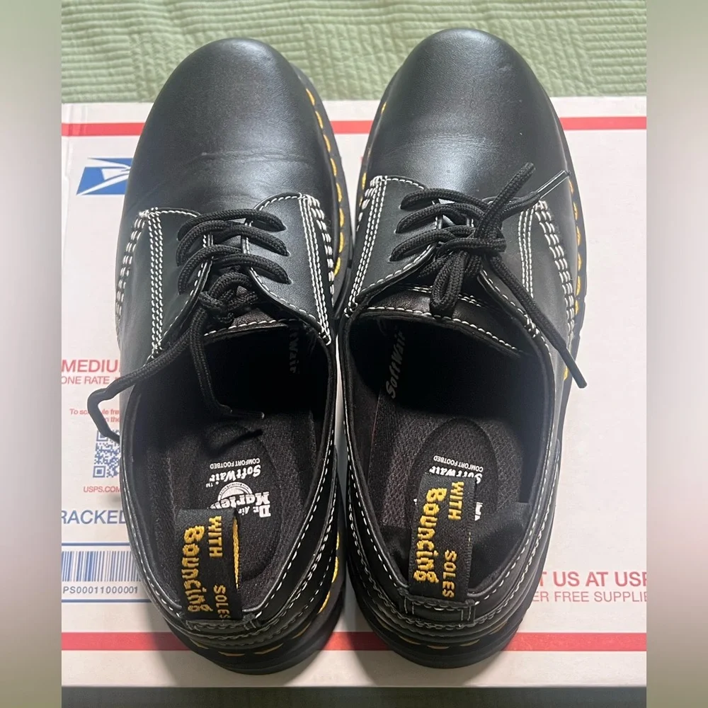 DR. MARTENS AUDRICK 3i QUILTED PLATFORM DERBY WOMEN LACE-UP BLACK SHOES SIZE 10
